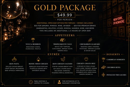 The Gold package menu card, $49.99 per person. Full text below.